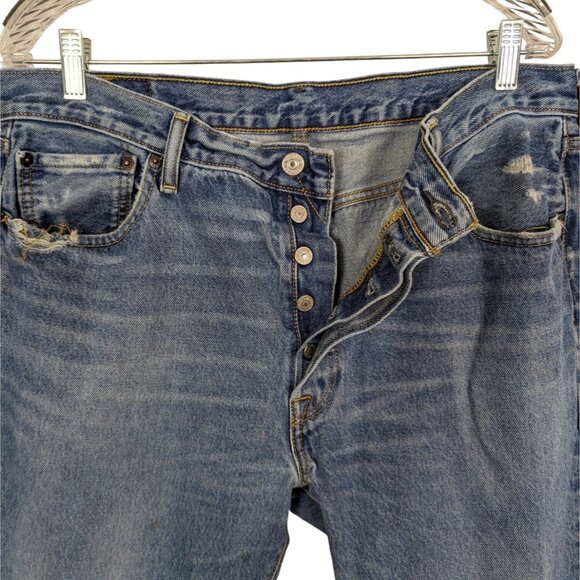 LEVIS 501 Button Fly distressed pockets‎ Mens Jeans sz 36 32 - Picture 6 of 16